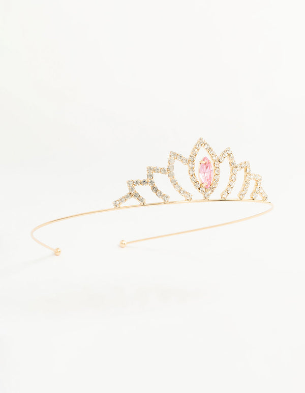 Kids Gold Pink Diamante Crown Headband