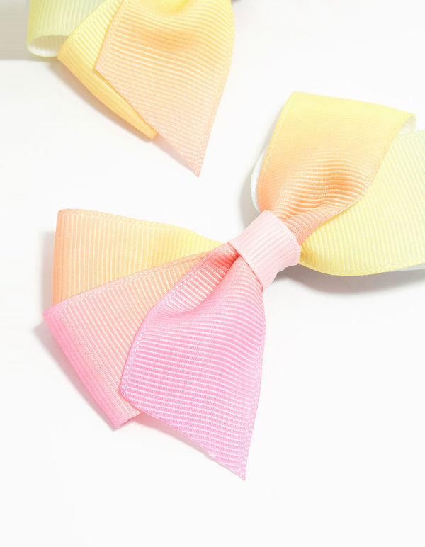 Kids Pink & Yellow Ombre Fabric Bow Hair Clips 2-Pack