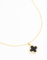 Gold Plated Diamante Outline Black Flower Pendant Necklace - link has visual effect only