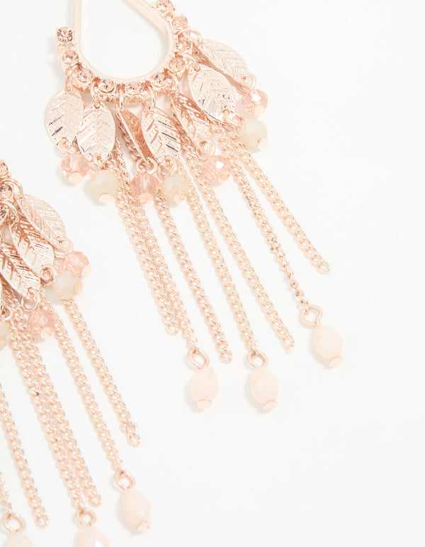 Rose Gold Flower Tassel Drop Earrings