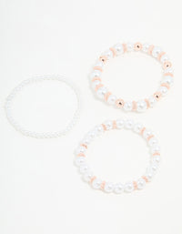 Rose Gold Pearl Stretch Bracelets 3-Pack - link has visual effect only