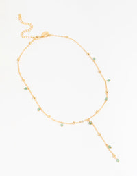 Gold Plated Green Semi Precious Ball Y-Necklace - link has visual effect only