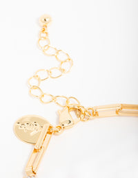 Gold Plated Cubic Zirconia Rectangle Open Link Bracelet - link has visual effect only