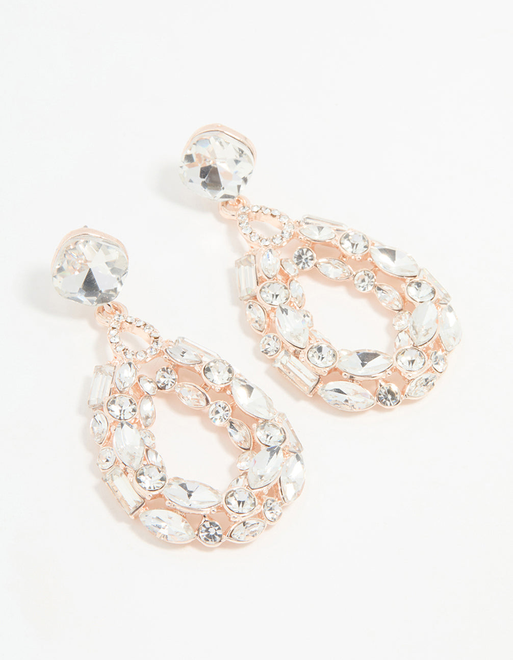 Rose Gold Diamante Hollow Oval Drop Earrings