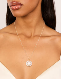 Gold Cubic Zirconia Flower Coin Pendant Necklace - link has visual effect only