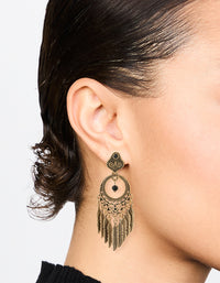 Antique Gold Black Patterned Dreamcatcher Tassel Drop Earrings - link has visual effect only