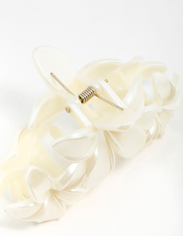 Cream Frangipani Flowers Hair Claw Clip