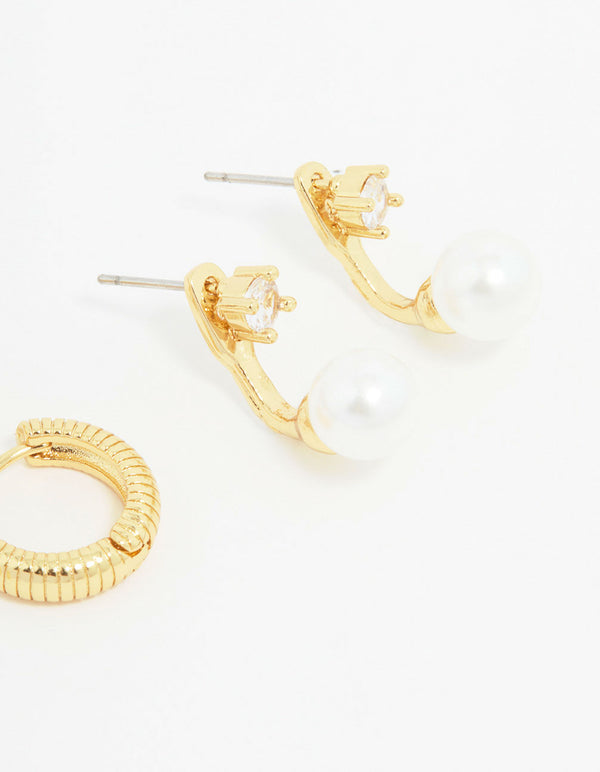 Gold Plated Heart & Pearl Earrings 3-Pack