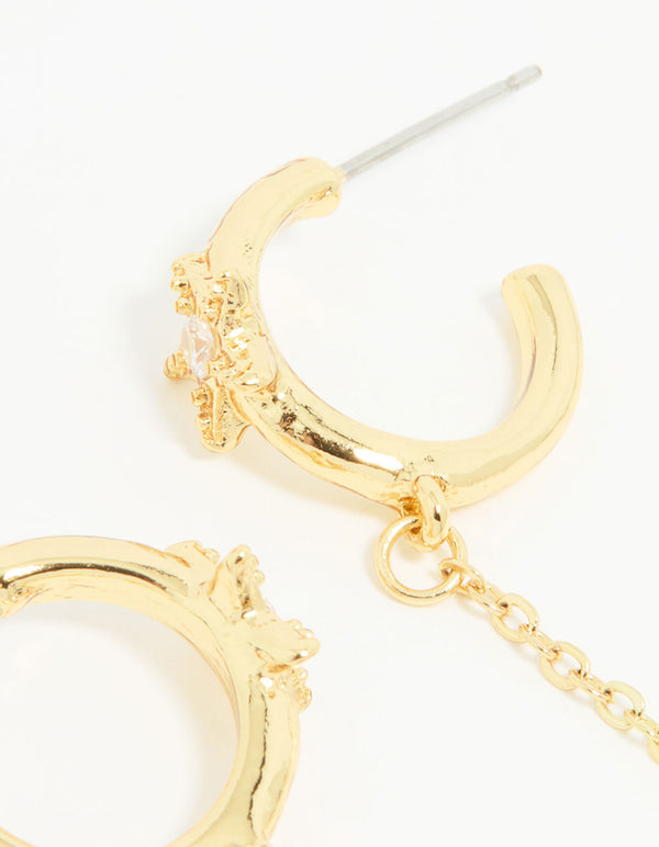 Gold Cubic Zirconia Star Chain Drop Earrings