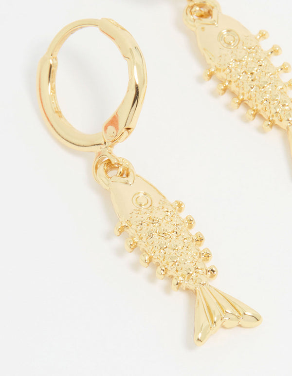 Gold Dainty Fish Drop Earrings
