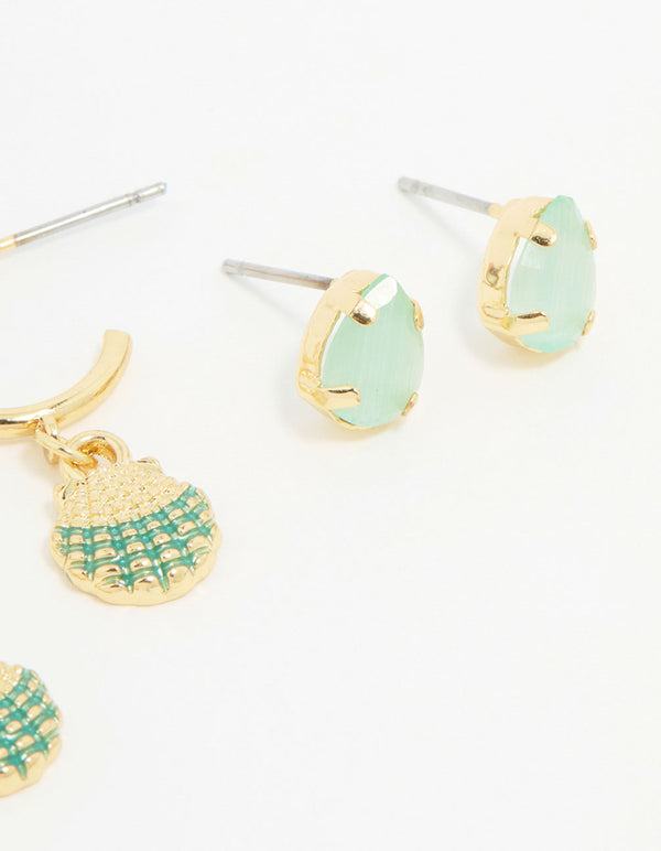 Gold Plated Cubic Zirconia Mermaid Earrings 3-Pack