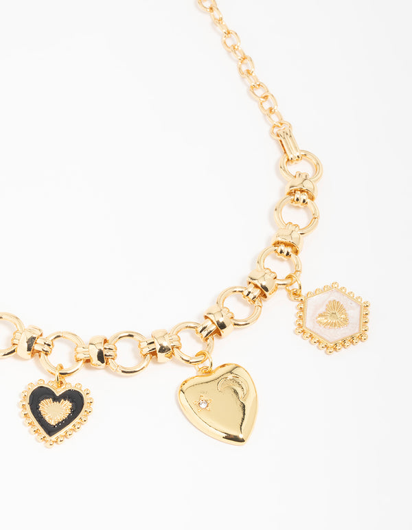 Gold  Heart & Moon Charm Necklace