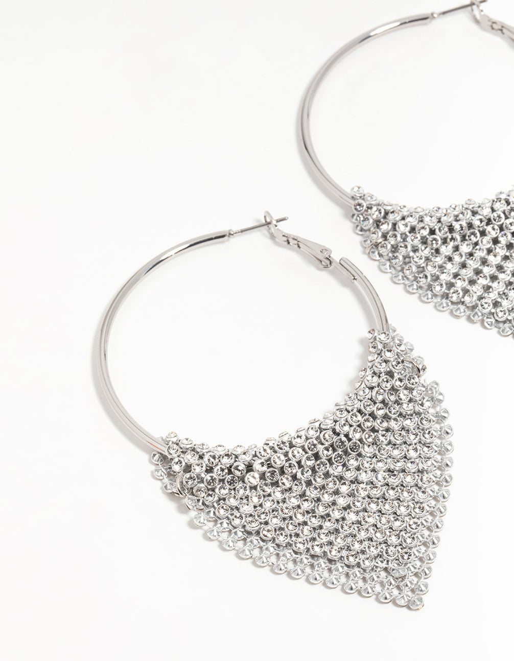 Silver Diamante Drop Hoop Earrings