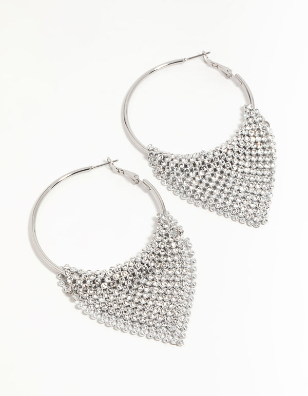 Silver Diamante Drop Hoop Earrings