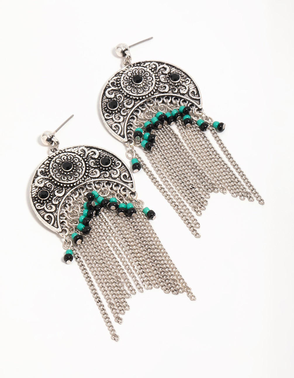 Silver Textured Patterned Drop Earrings