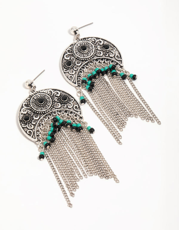 Silver Textured Patterned Drop Earrings