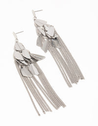 Silver Petal Box Chain Waterfall Drop Earrings - link has visual effect only
