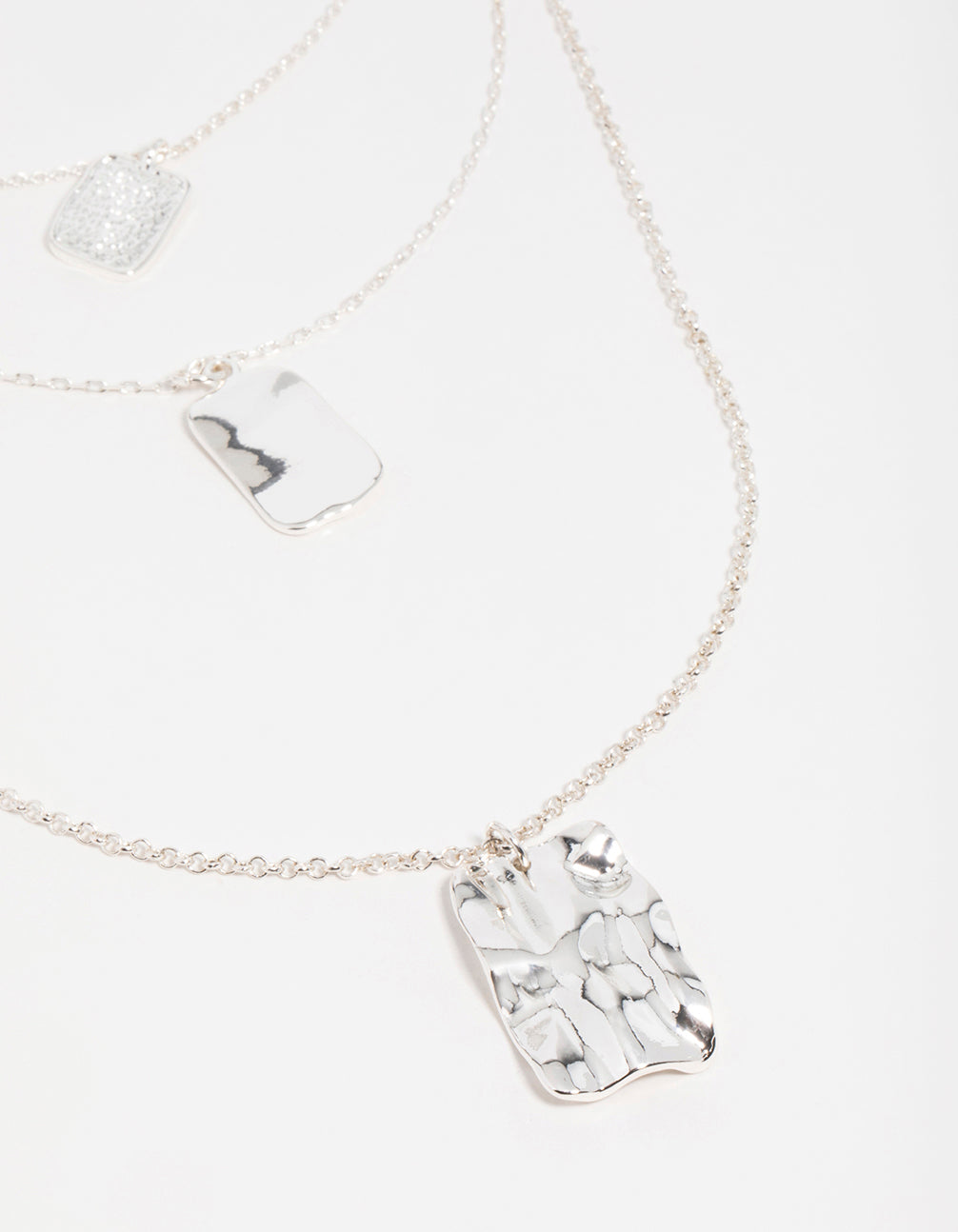 Silver Rectangle Pendants Layered Necklace