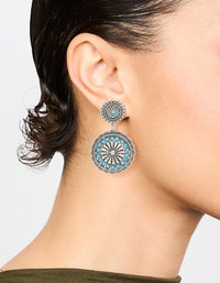 Antique Silver Turquoise Circle Drop Earrings - link has visual effect only