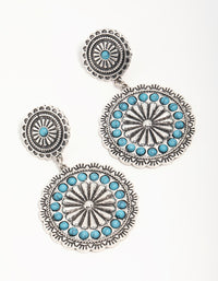 Antique Silver Turquoise Circle Drop Earrings - link has visual effect only
