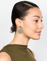 Antique Silver Turquoise Circle Drop Earrings - link has visual effect only