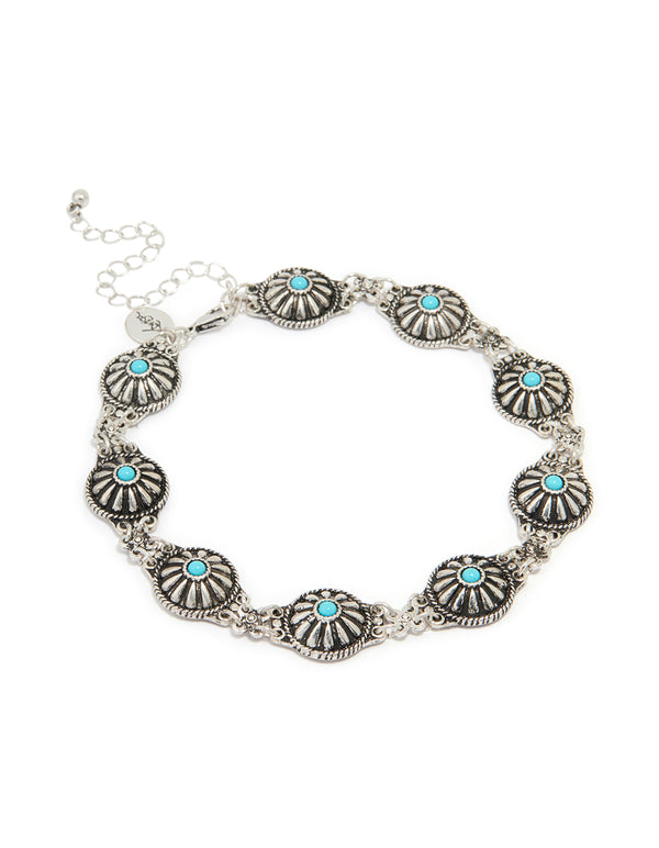 Antique Silver Circle Turquoise Choker Necklace