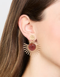 Gold & Brown Stone Circular Fan Drop Earrings - link has visual effect only