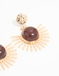 Gold & Brown Stone Circular Fan Drop Earrings - link has visual effect only