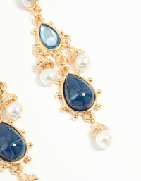Gold Pearl Blue Diamante Teardrop Drop Earrings - link has visual effect only