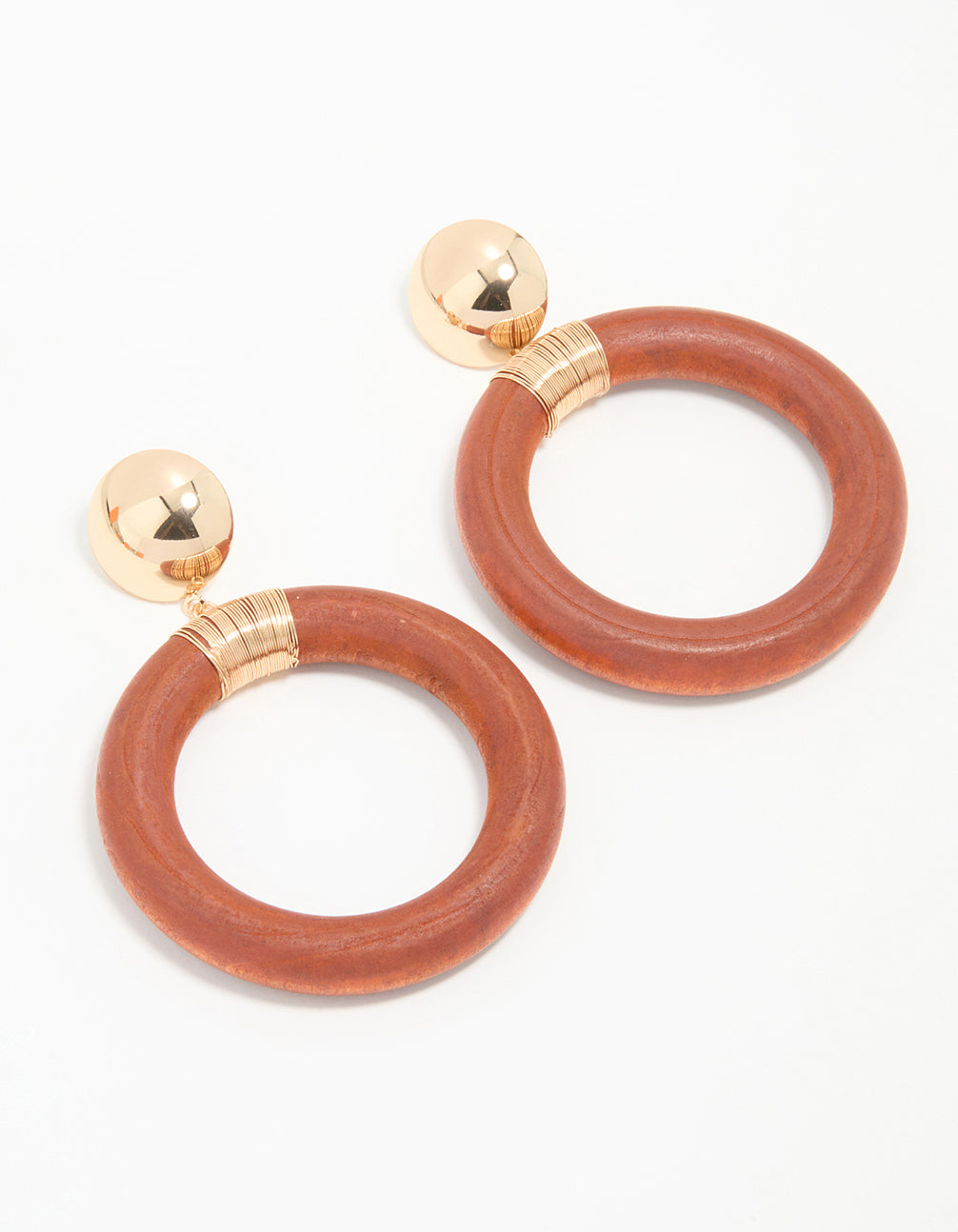 Brown & Gold Oval Wrapped Drop Earrings