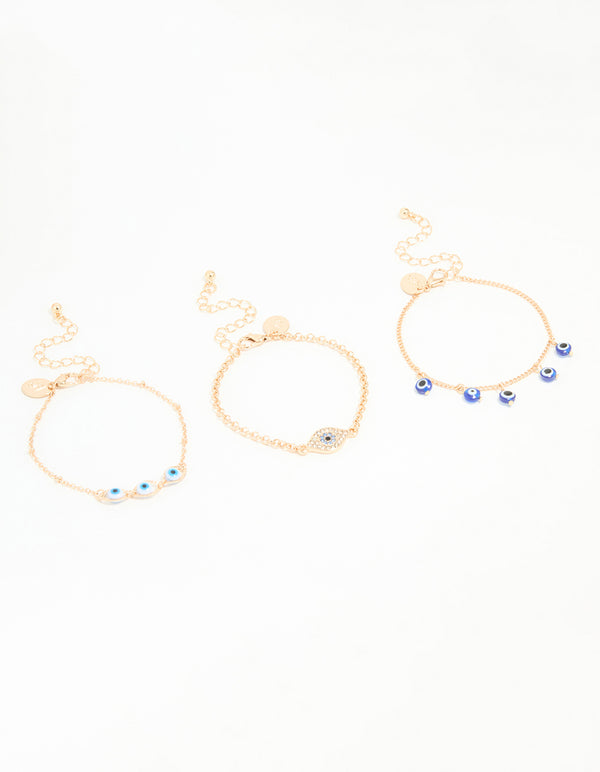 Gold Evil Eye Bracelets 3-Pack