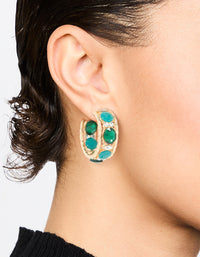 Gold Blue & Green Stone Hoop Earrings - link has visual effect only