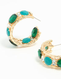 Gold Blue & Green Stone Hoop Earrings - link has visual effect only