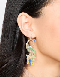 Gold Multi-Coloured Peacock Drop Earrings - link has visual effect only