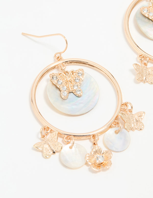 Gold Blue Genuine Shell Circle Drop Earrings