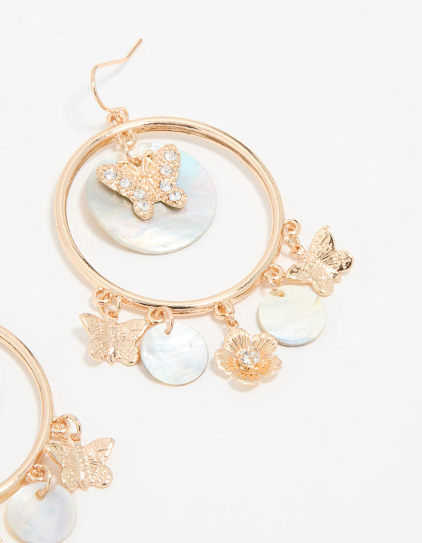 Gold Blue Genuine Shell Circle Drop Earrings