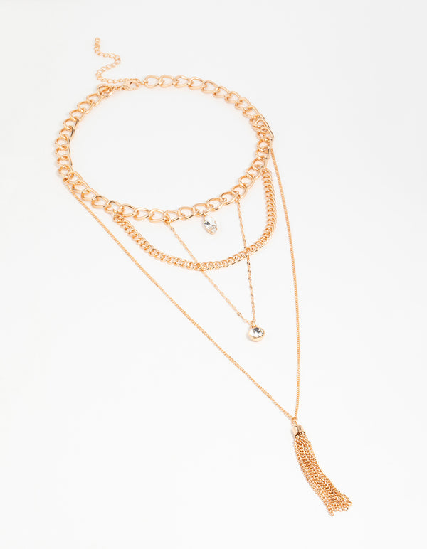 Gold Chain Tassel Layered Necklace
