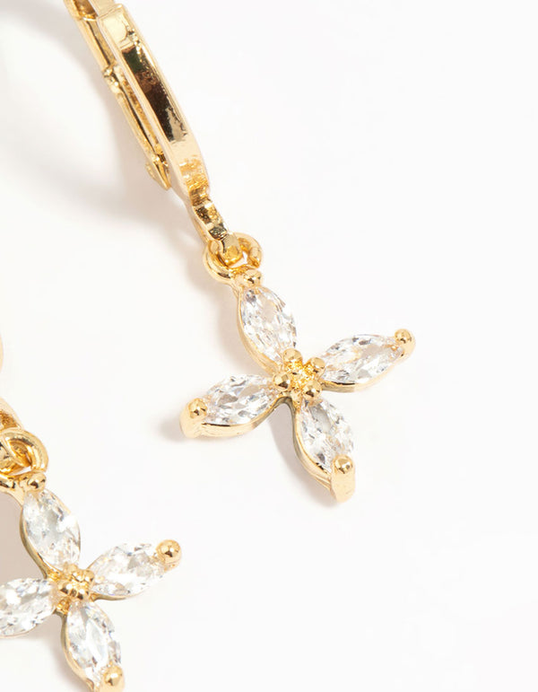 Gold Plated Brass Cubic Zirconia Butterfly & Flower Earrings 4-Pack