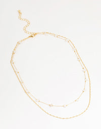 Gold Plated Brass Semi Precious Chain Layered Necklace - link has visual effect only