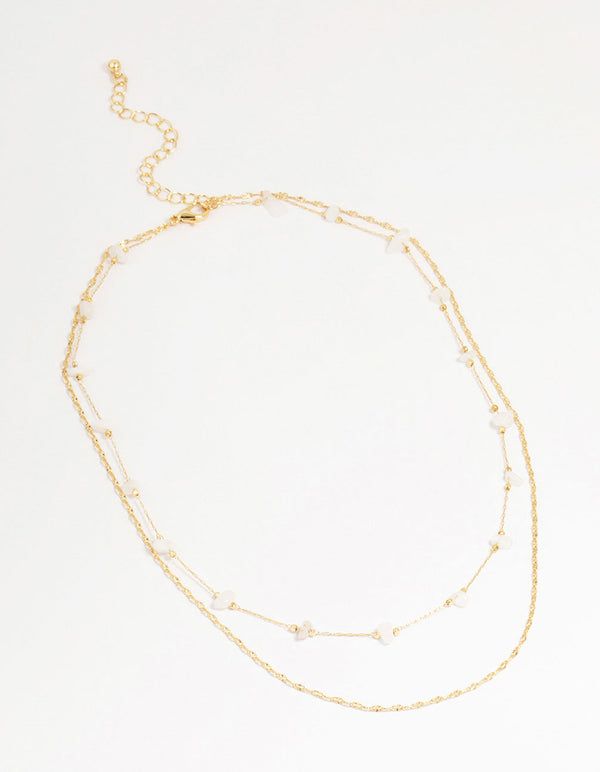 Gold Plated Brass Semi Precious Chain Layered Necklace