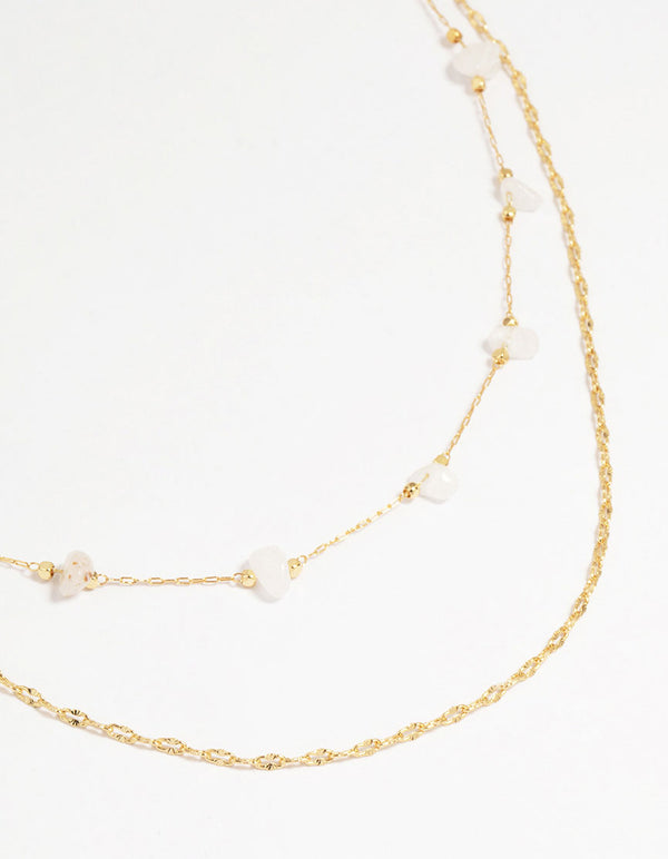 Gold Plated Brass Semi Precious Chain Layered Necklace