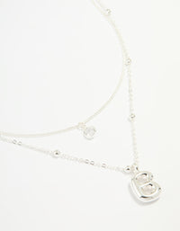 Silver Plated Cubic Zirconia & Bubble Letter B Layered Necklace - link has visual effect only