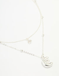 Silver Plated Cubic Zirconia & Bubble Letter E Layered Necklace - link has visual effect only