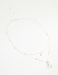 Silver Plated Cubic Zirconia & Bubble Letter E Layered Necklace - link has visual effect only