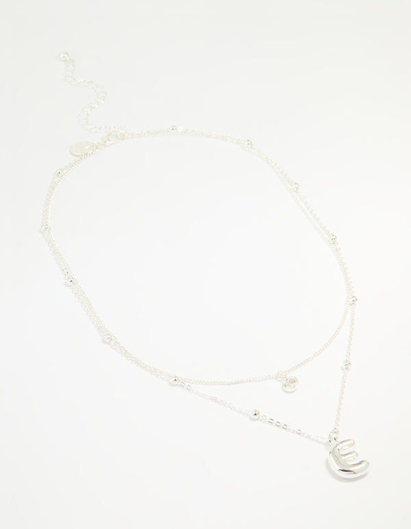 Silver Plated Cubic Zirconia & Bubble Letter E Layered Necklace