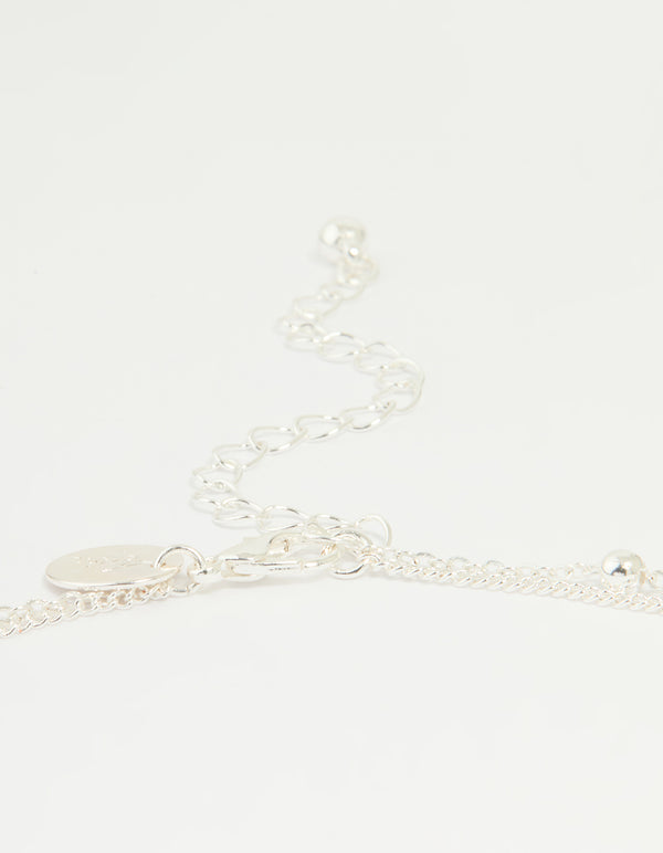 Silver Plated Cubic Zirconia & Bubble Letter E Layered Necklace
