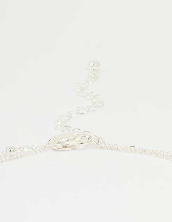 Silver Plated Cubic Zirconia & Bubble Letter J Layered Necklace