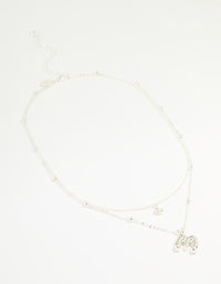 Silver Plated Cubic Zirconia & Bubble Letter M Layered Necklace - link has visual effect only