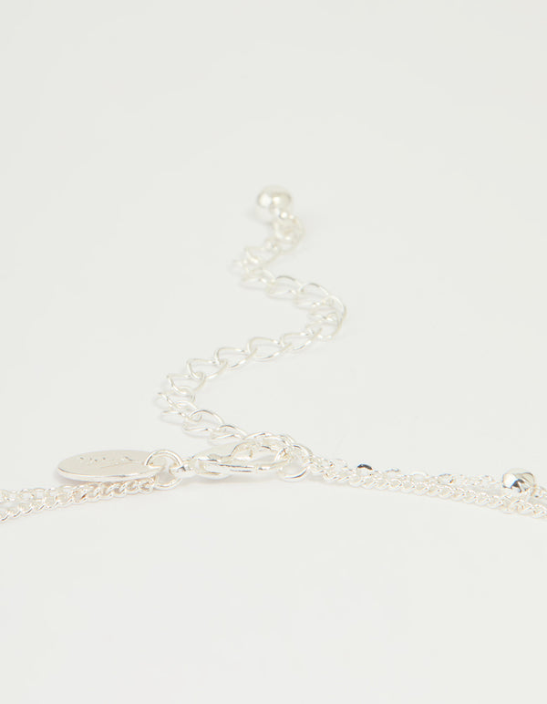Silver Plated Cubic Zirconia & Bubble Letter M Layered Necklace