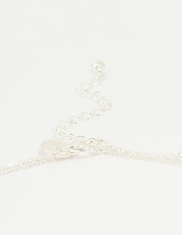 Silver Plated Cubic Zirconia & Bubble Letter L Layered Necklace